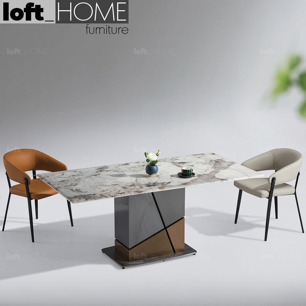 Modern luxury stone dining table sculpture lux primary product view.