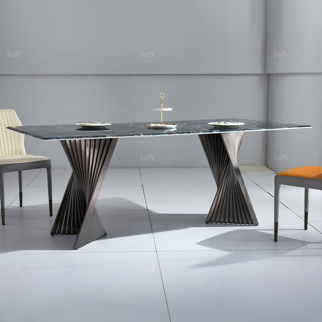 Modern luxury stone dining table spiral lux with context.