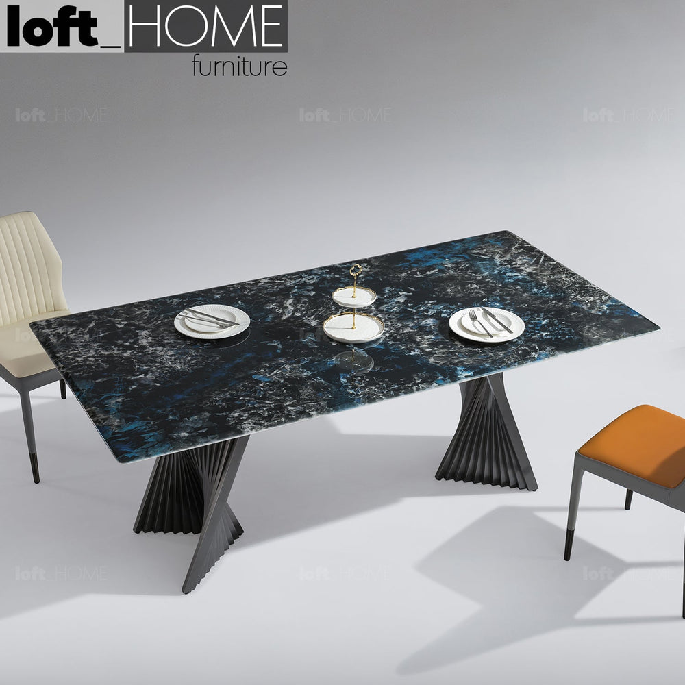 Modern luxury stone dining table spiral lux primary product view.