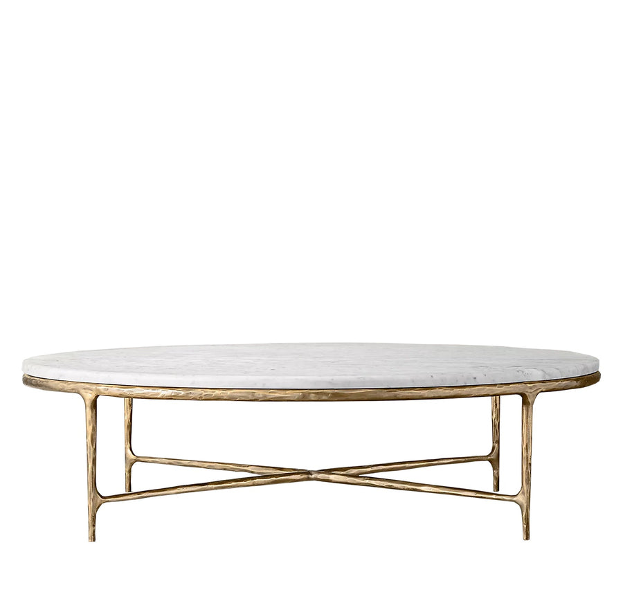 Modern marble coffee table thaddeus round in white background.