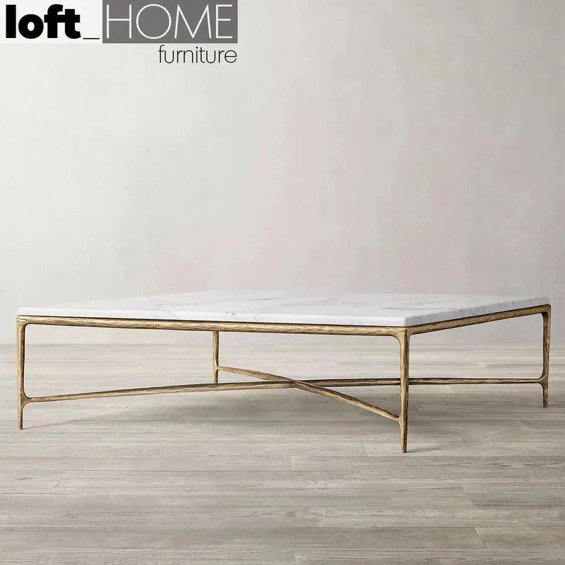 Minimalist marble coffee table thaddeus square in details.