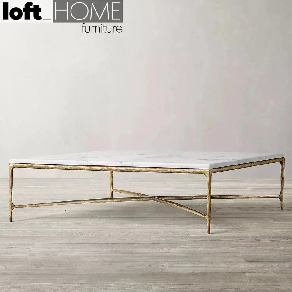 Minimalist marble coffee table thaddeus square in details.