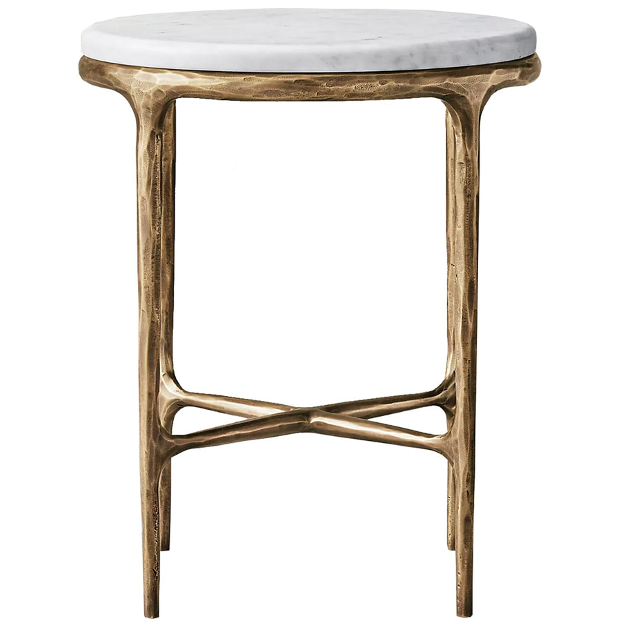 Modern marble side table thaddeus round in white background.
