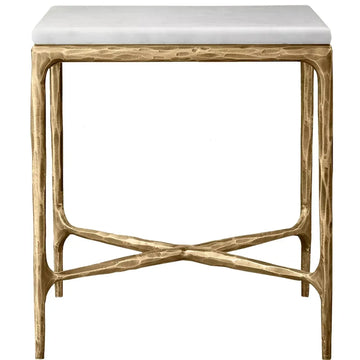 Minimalist marble side table thaddeus square in white background.