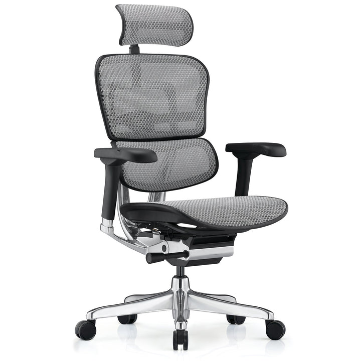Modern mesh ergonomic office chair black frame ergohuman e2 in white background.