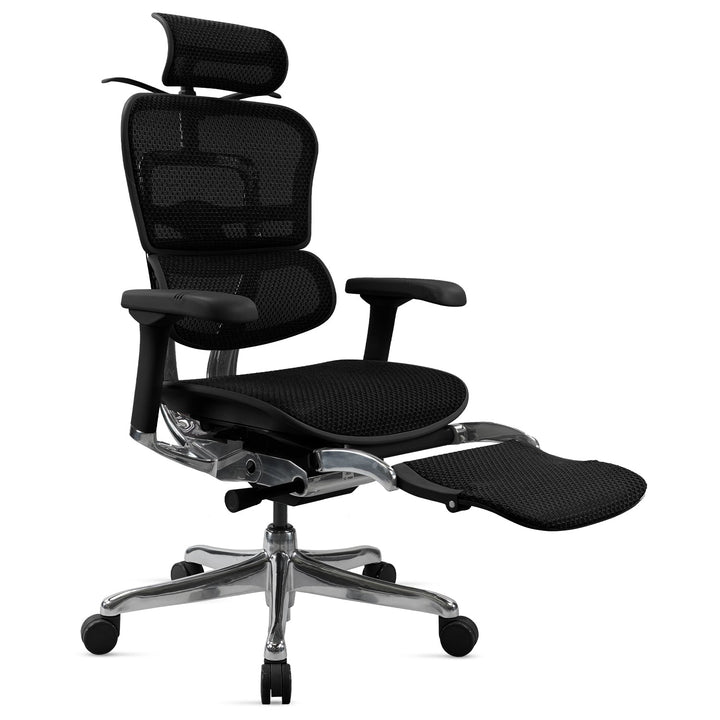 Modern mesh ergonomic office chair black frame with legrest ergohuman e2 detail 1.