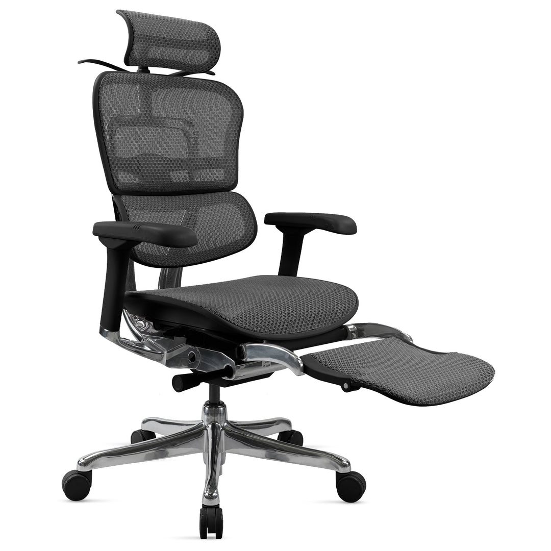 Modern mesh ergonomic office chair black frame with legrest ergohuman e2 conceptual design.