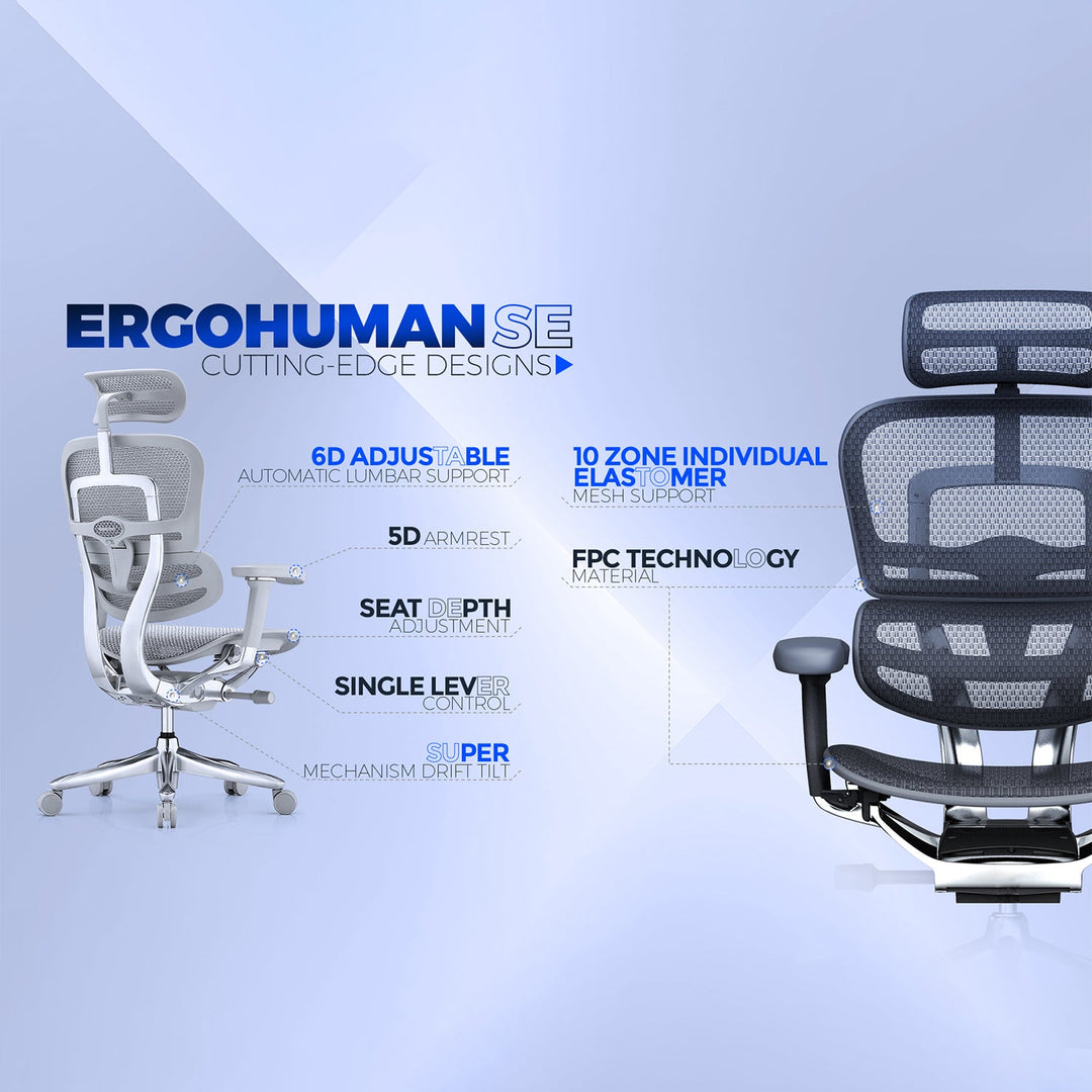 Modern Mesh Ergonomic Office Chair Grey Frame ERGOHUMAN E2