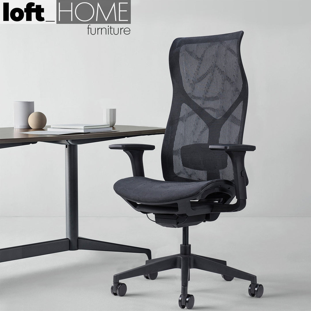 Modern mesh ergonomic office chair sit detail 1.