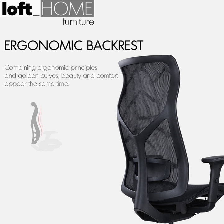 Modern mesh ergonomic office chair sit detail 4.