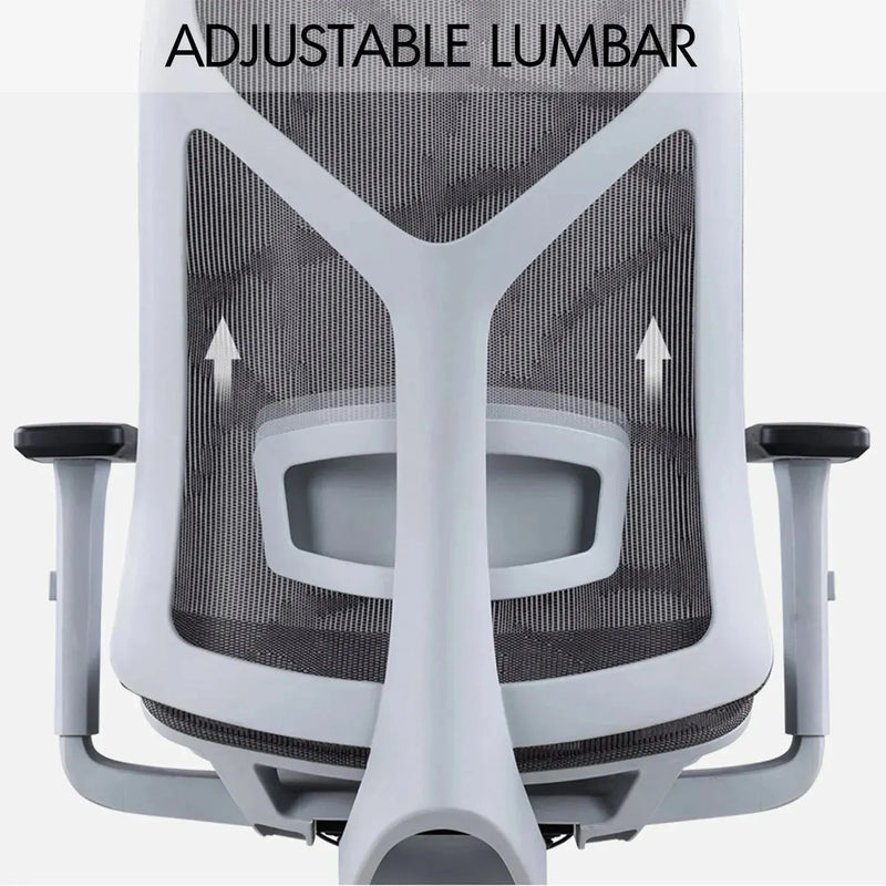 Modern mesh ergonomic office chair sit in close up details.