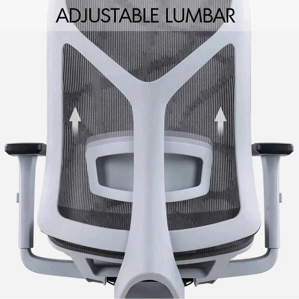 Modern mesh ergonomic office chair sit in close up details.