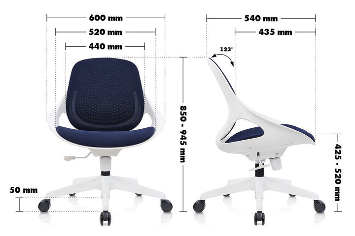 Modern mesh ergonomic office chair zone size charts.