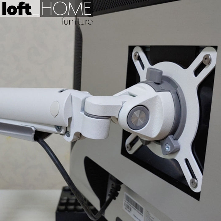 Modern metal single monitor premium slim aluminium spring-assisted monitor arm with usb ports in details.