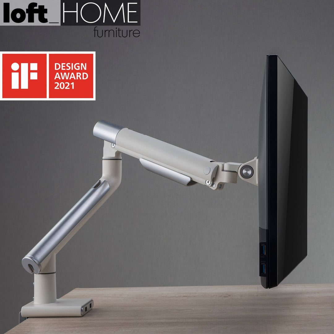Modern metal single monitor premium slim aluminium spring-assisted monitor arm with usb ports primary product view.