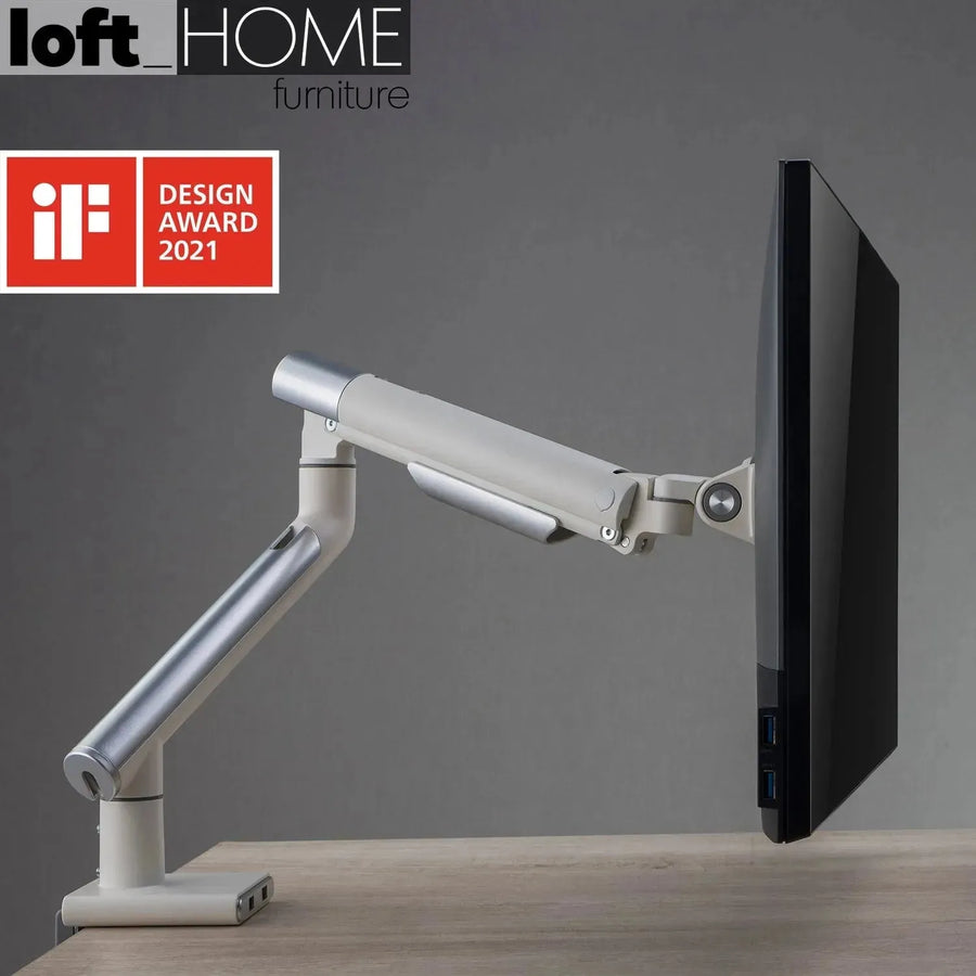 Modern metal single monitor premium slim aluminium spring-assisted monitor arm with usb ports primary product view.