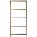 Minimalist metal tempered glass display shelf thaddeus in white background.