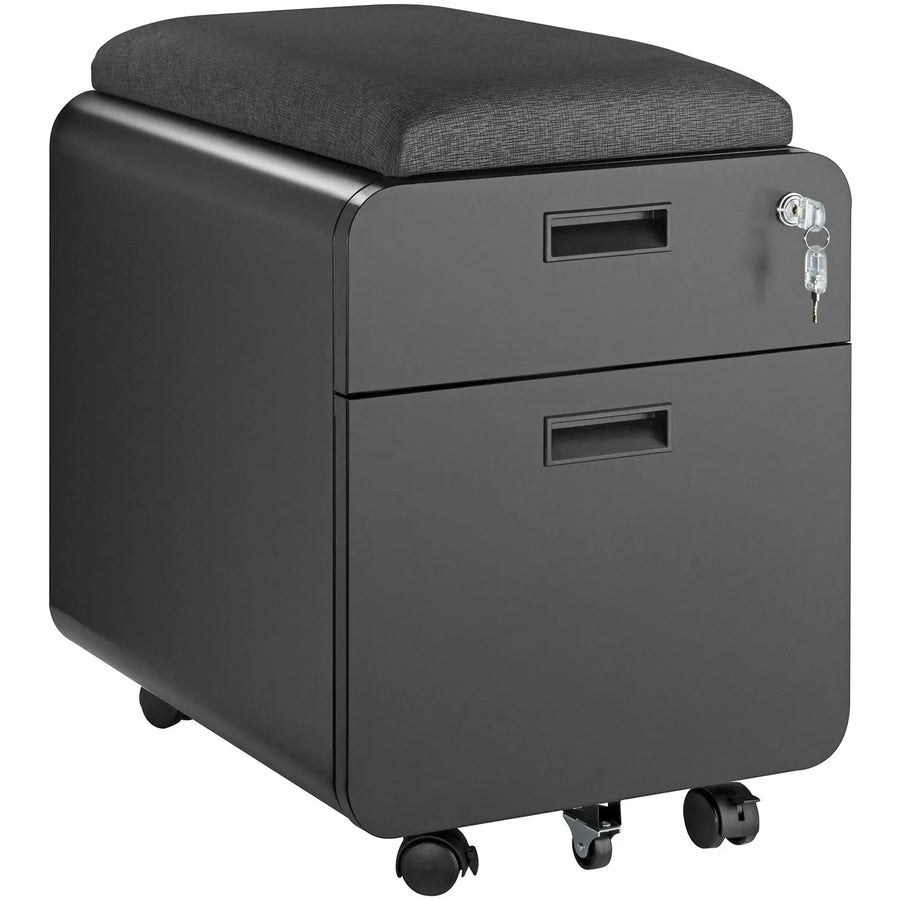 Modern Metal Two Drawer Locking Mobile File Cabinet with Seat