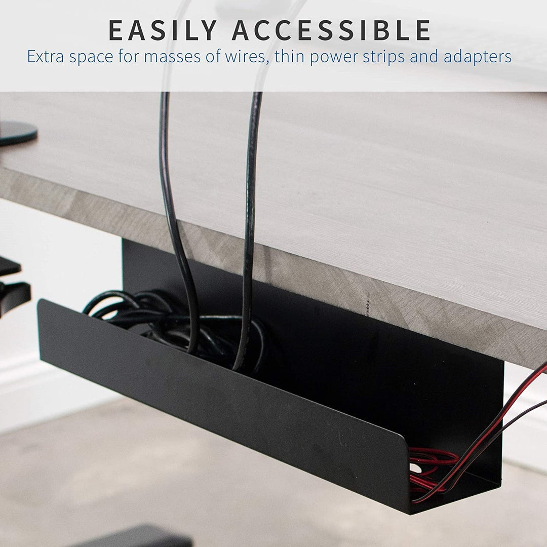 Modern metal under desk cable tray organizer decor in real life style.