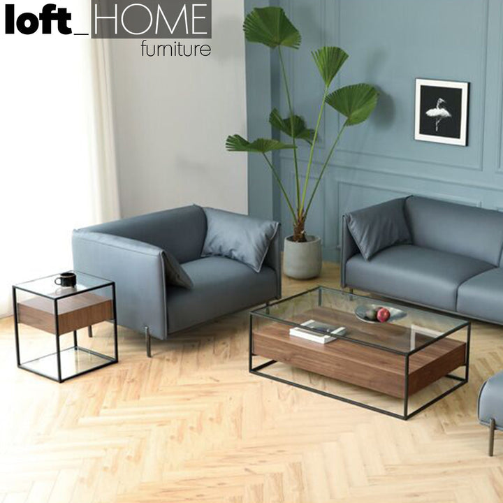 Modern microfiber leather 1 seater sofa beam with context.