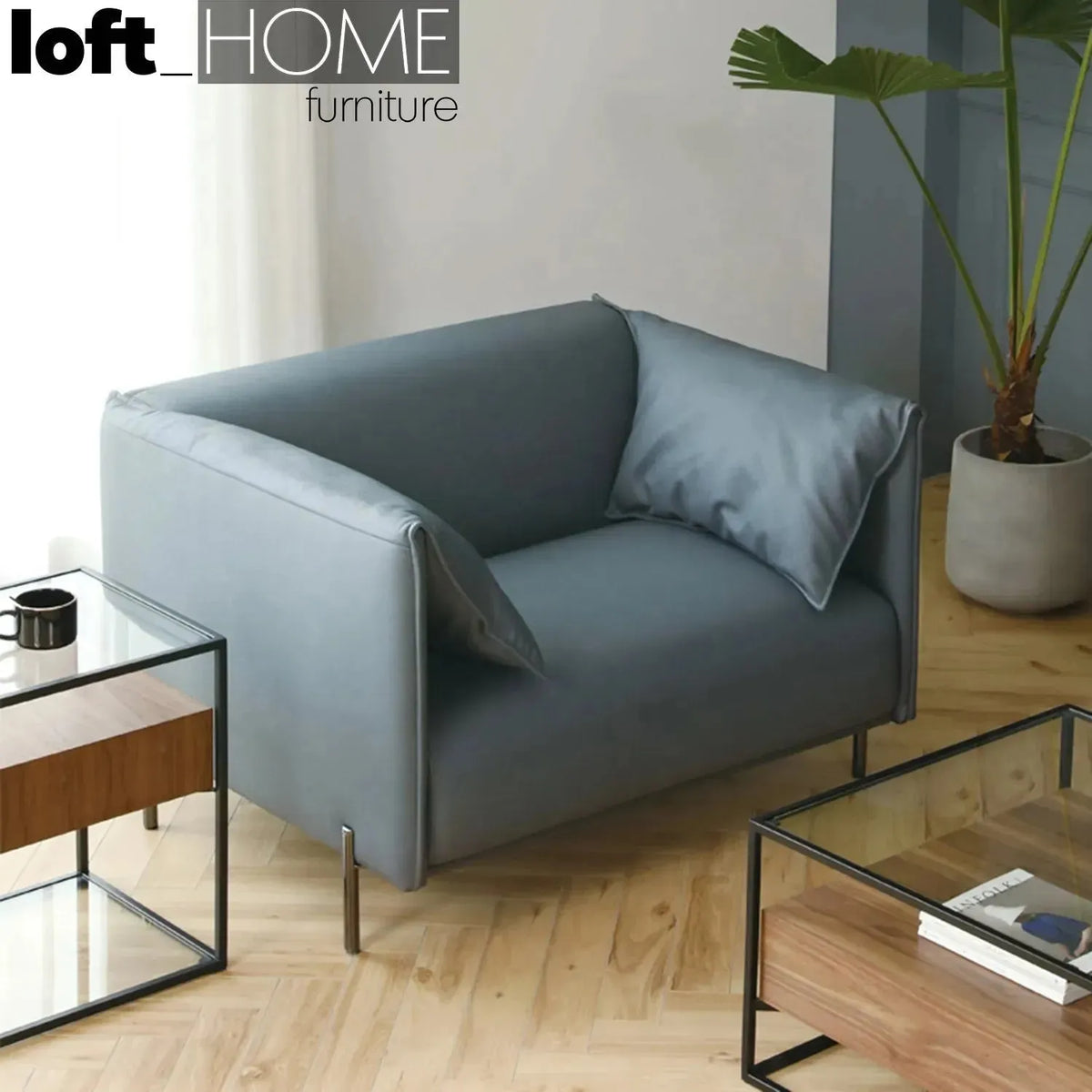 Modern microfiber leather 1 seater sofa beam primary product view.