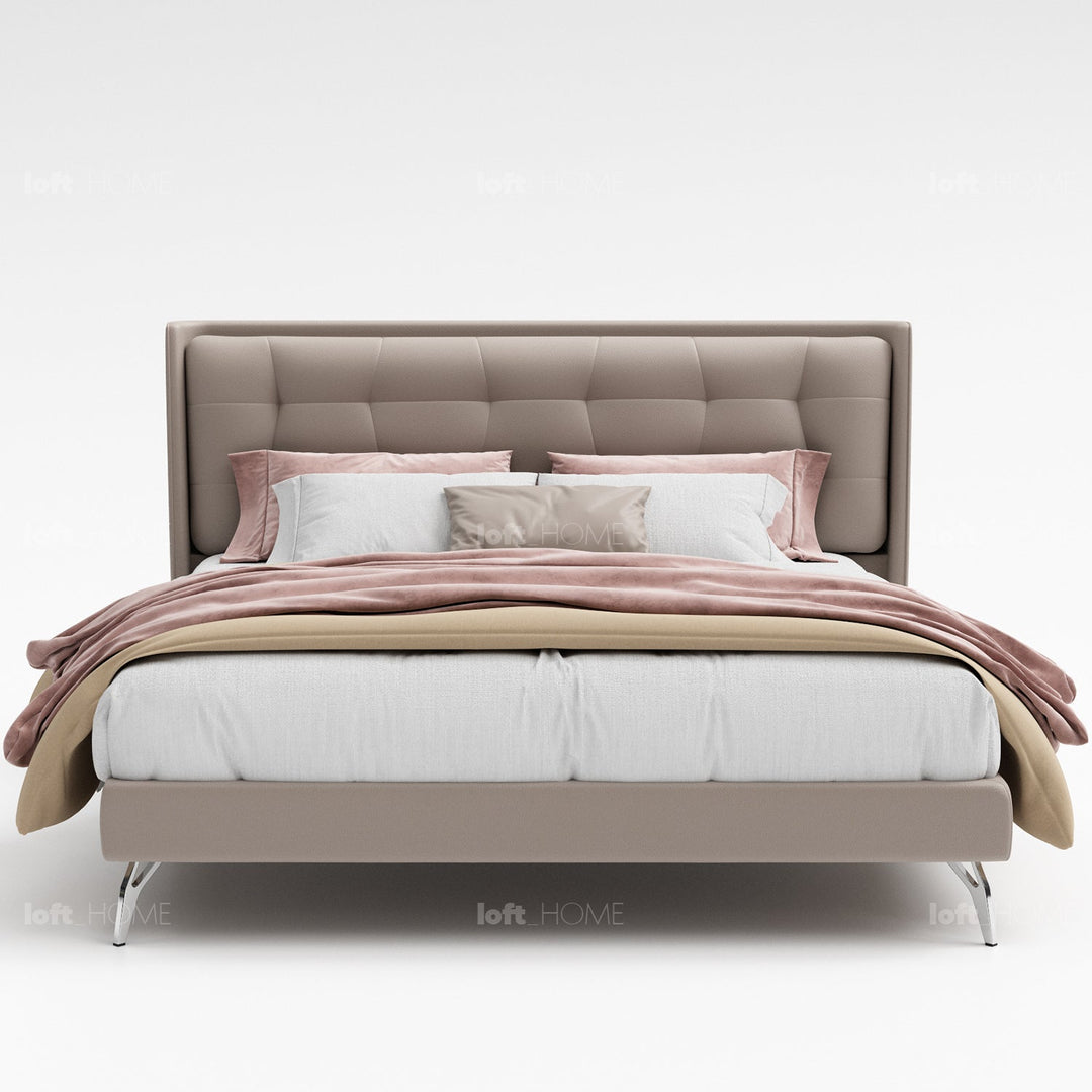 Modern microfiber leather bed besley in panoramic view.
