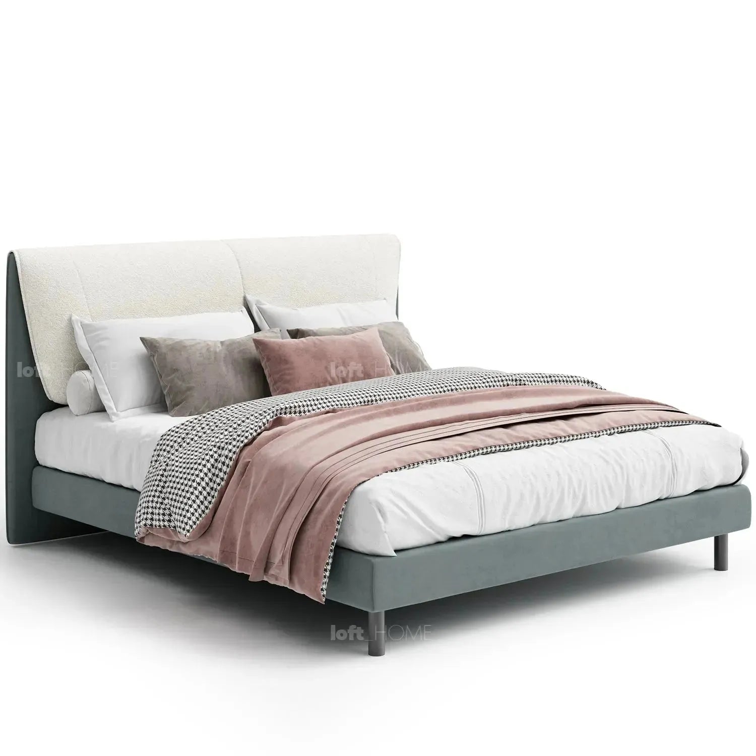 Cream microfiber leather bed keanu in white background.