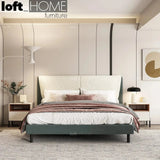 Cream microfiber leather bed keanu primary product view.