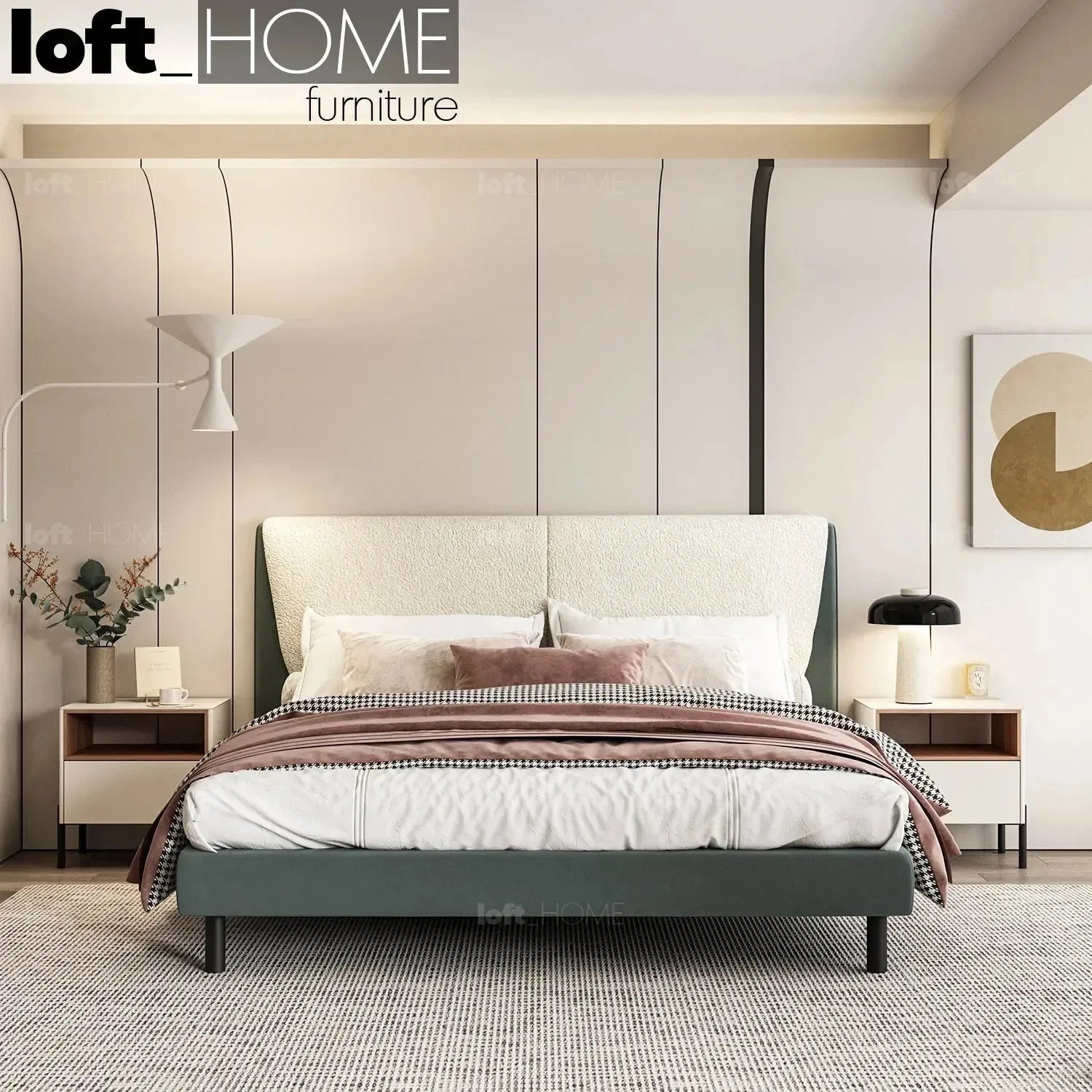 Cream microfiber leather bed keanu primary product view.