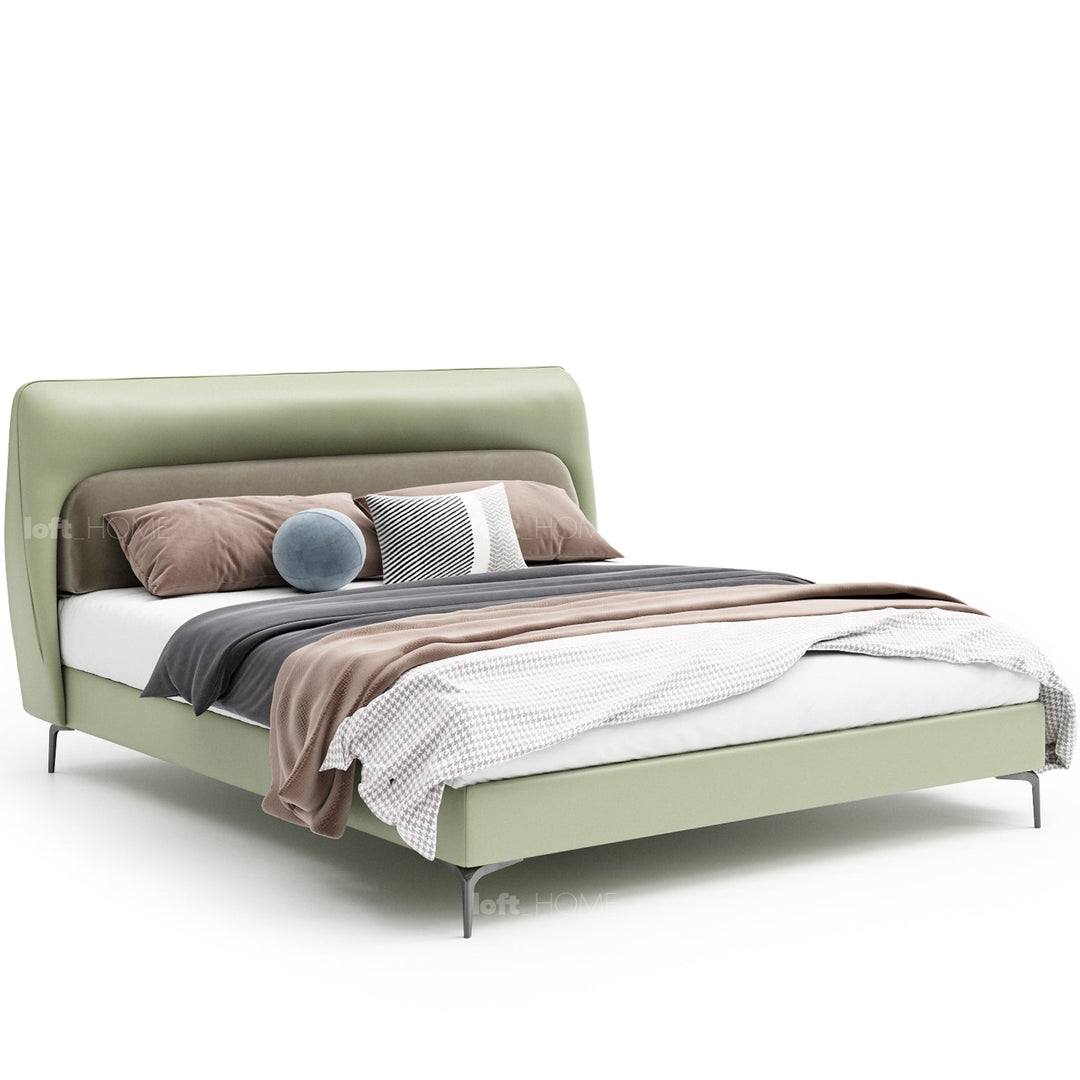 Modern microfiber leather bed raffety in white background.