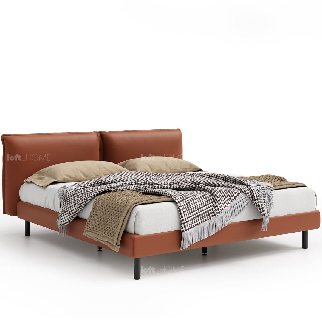 Modern microfiber leather bed romola in white background.