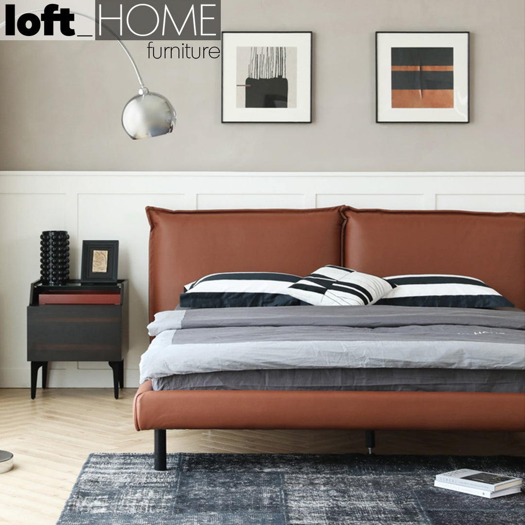 Modern microfiber leather bed romola in panoramic view.