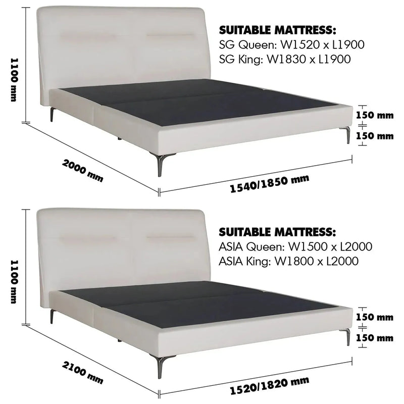 Modern microfiber leather bed skye size charts.