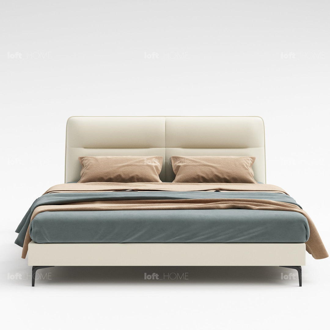Modern microfiber leather bed skye in panoramic view.