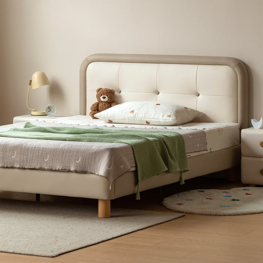 Modern microfiber leather kids bed cradle primary product view.