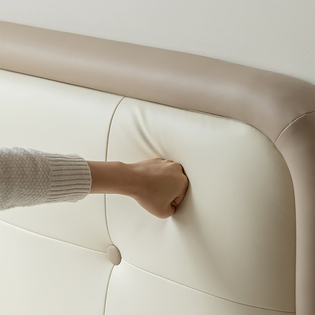 Modern microfiber leather kids bed cradle in still life.