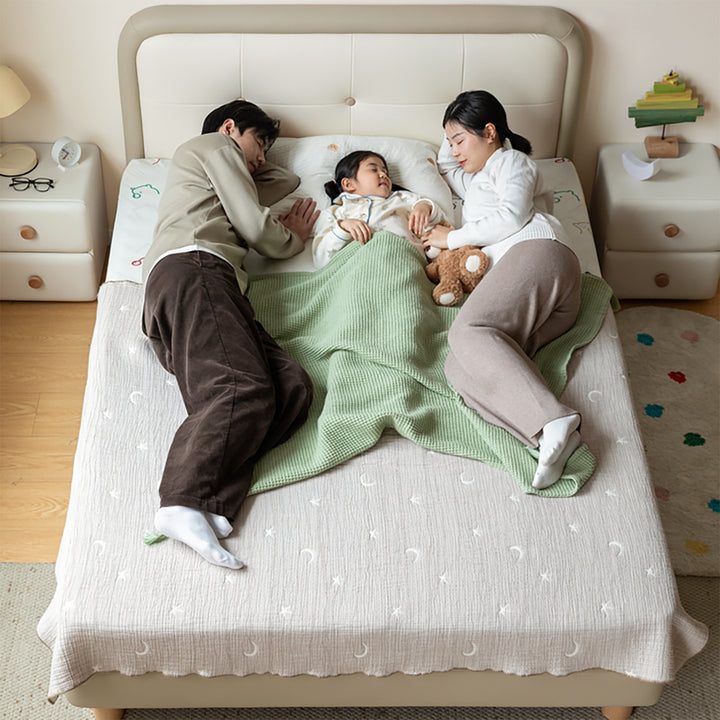 Modern microfiber leather kids bed cradle in real life style.