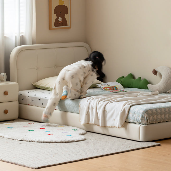Modern microfiber leather kids bed cradle with context.