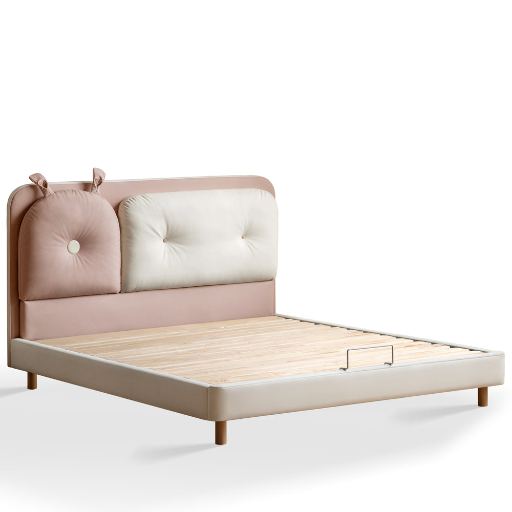 Modern microfiber leather kids bed elora in white background.
