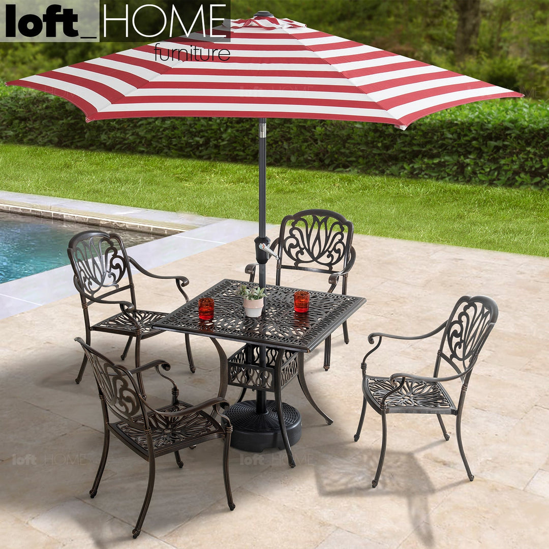 Modern outdoor dining table artistry material variants.
