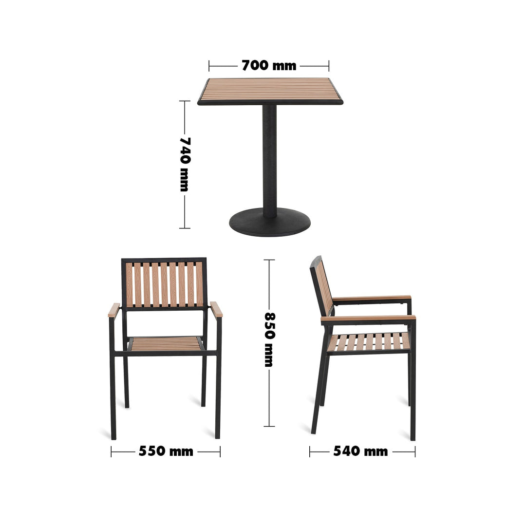 Modern outdoor dining table bliss 3pcs set size charts.
