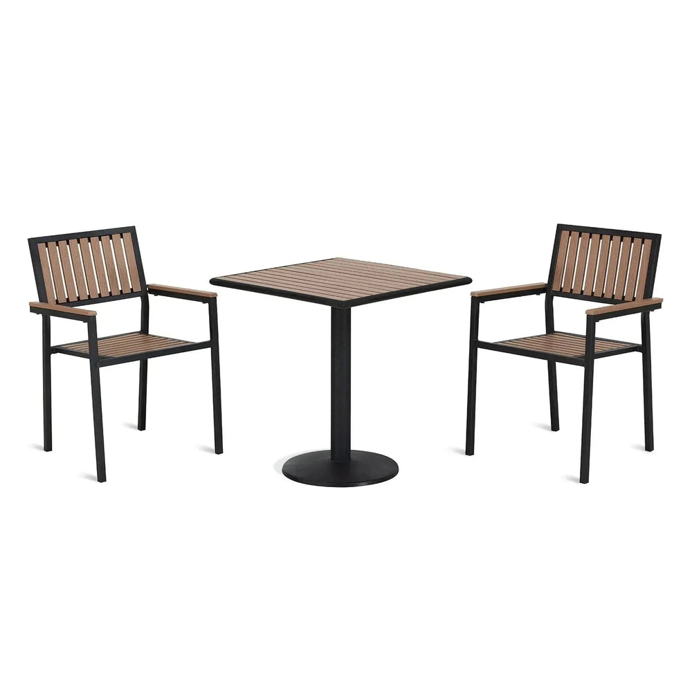 Modern outdoor dining table bliss 3pcs set in white background.