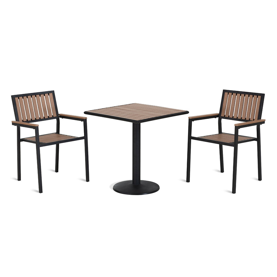 Modern outdoor dining table bliss 3pcs set in white background.