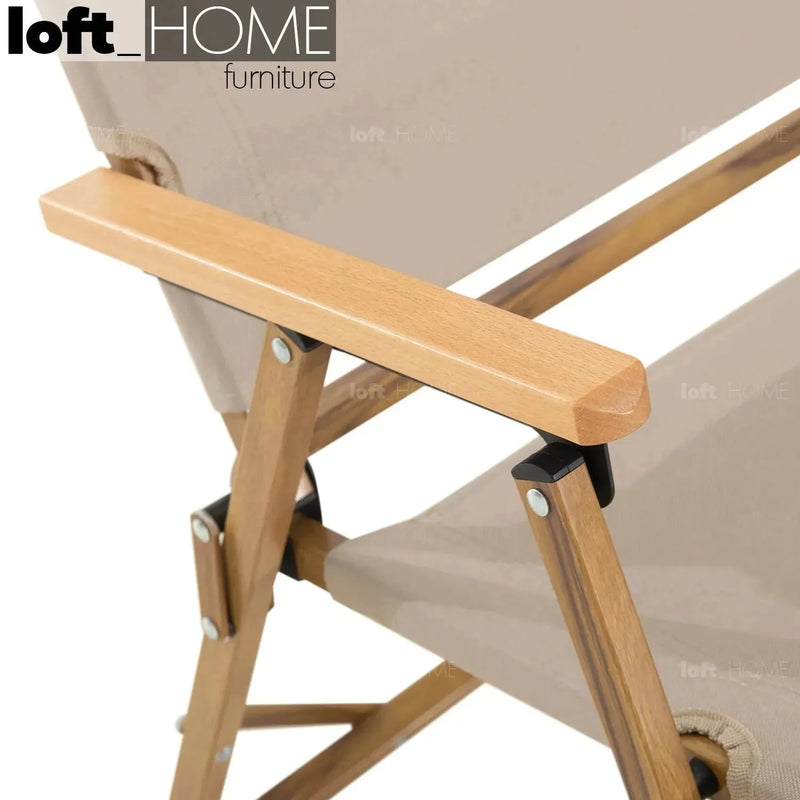 Industrial outdoor foldable dining chair traveler in close up details.