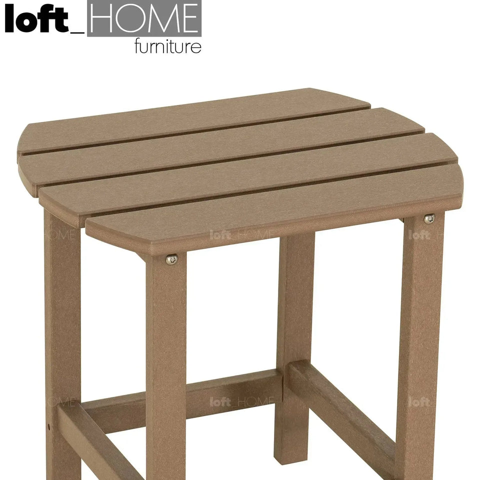 Industrial outdoor side table timberland with context.