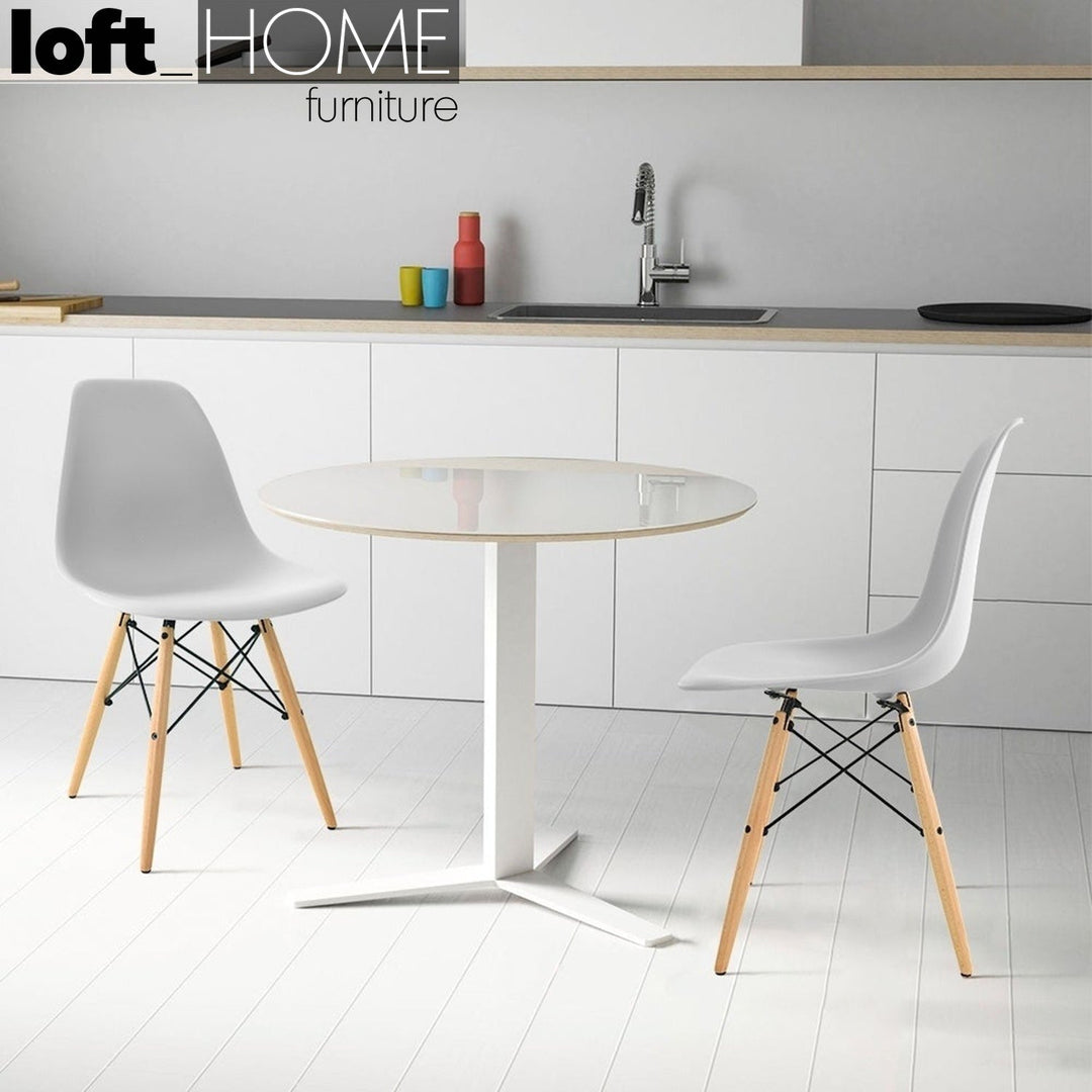 Modern plastic dining chair eames grey primary product view.