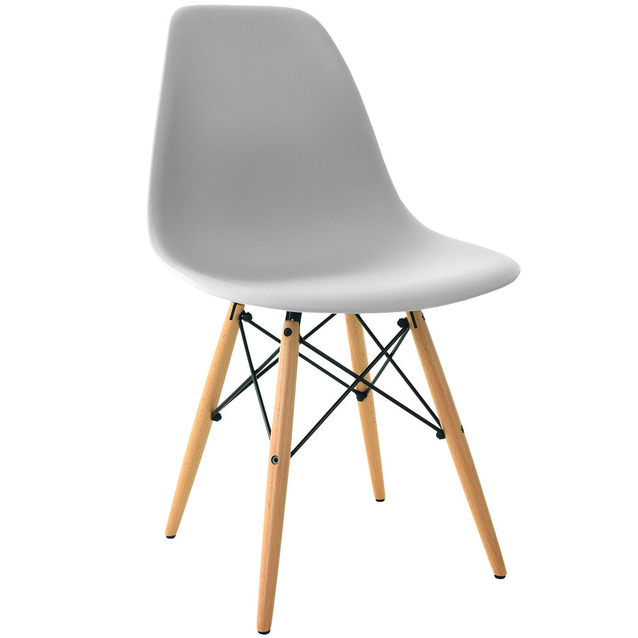 Modern plastic dining chair eames grey in white background.