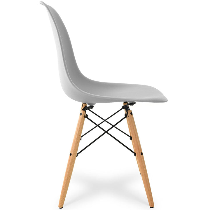 Modern plastic dining chair eames grey in details.