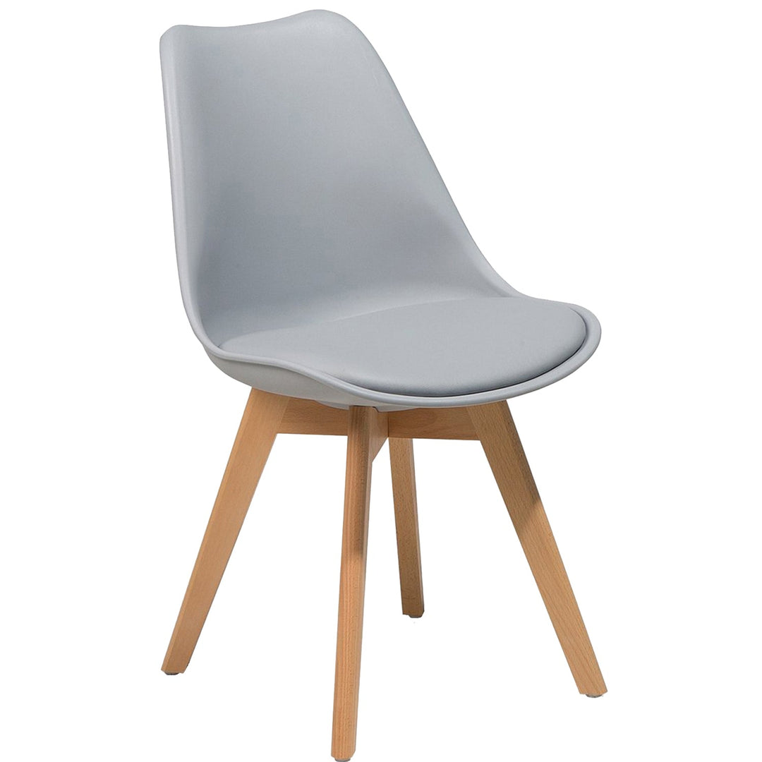 Modern plastic dining chair linnet grey in white background.