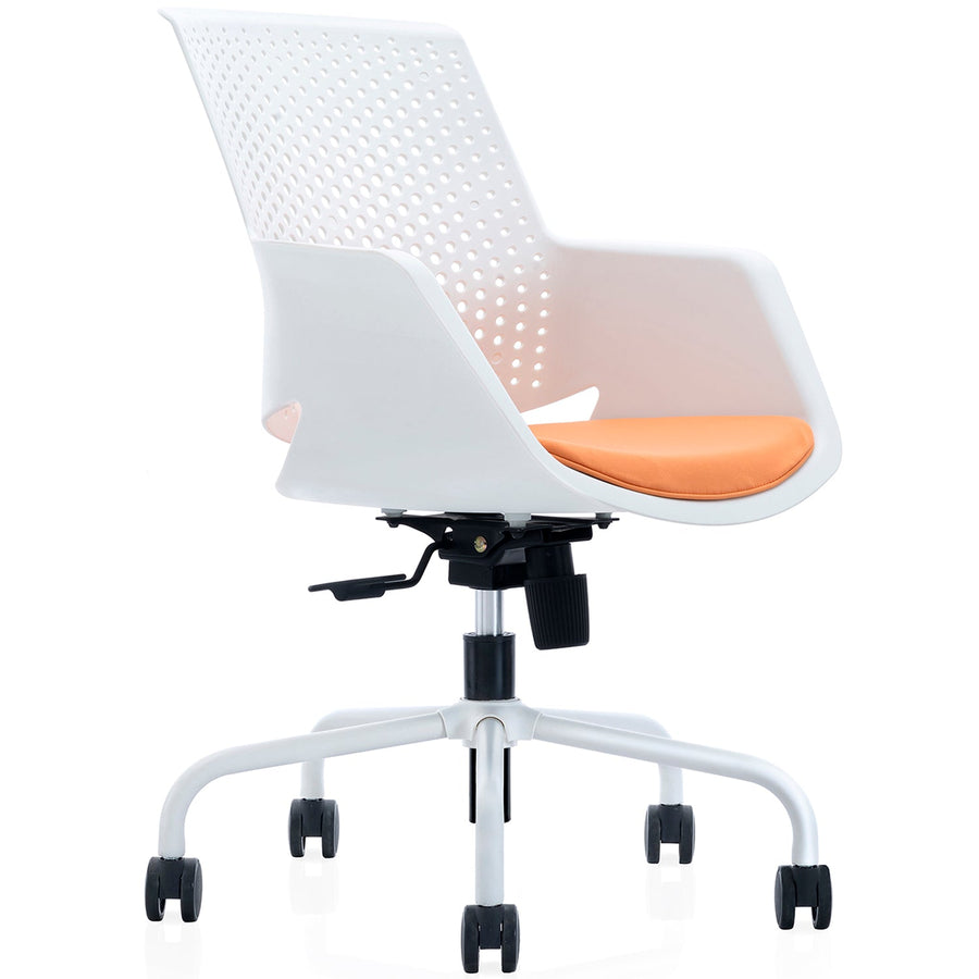 Modern plastic office chair siz in white background.